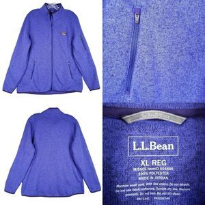 LL Bean Sweater Mens Size XL Purple Fleece Full Zip Long Sleeve Mock Neck
